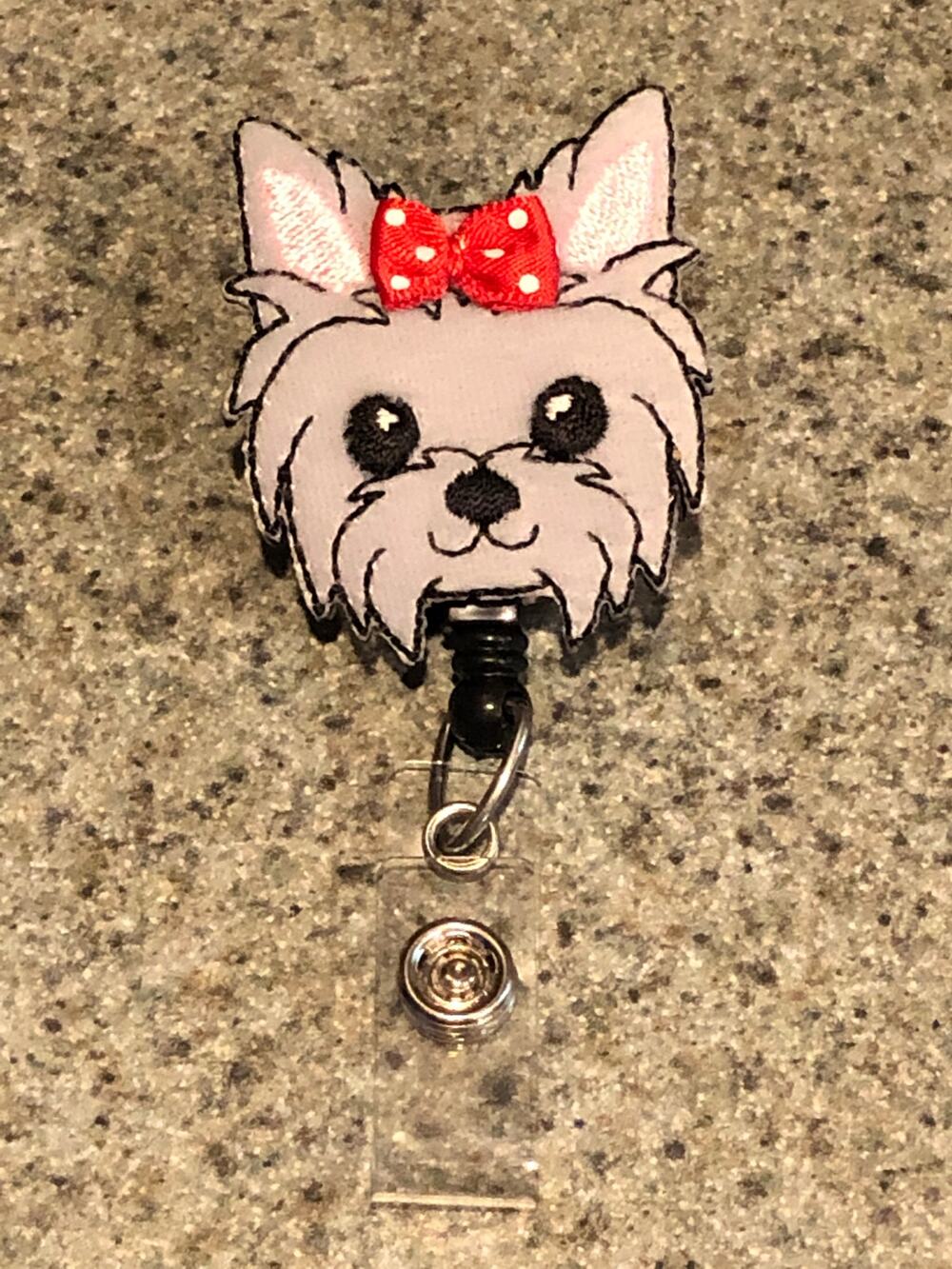 Puppy with Red Bow ID Badge Holder with Retractable Lanyard
